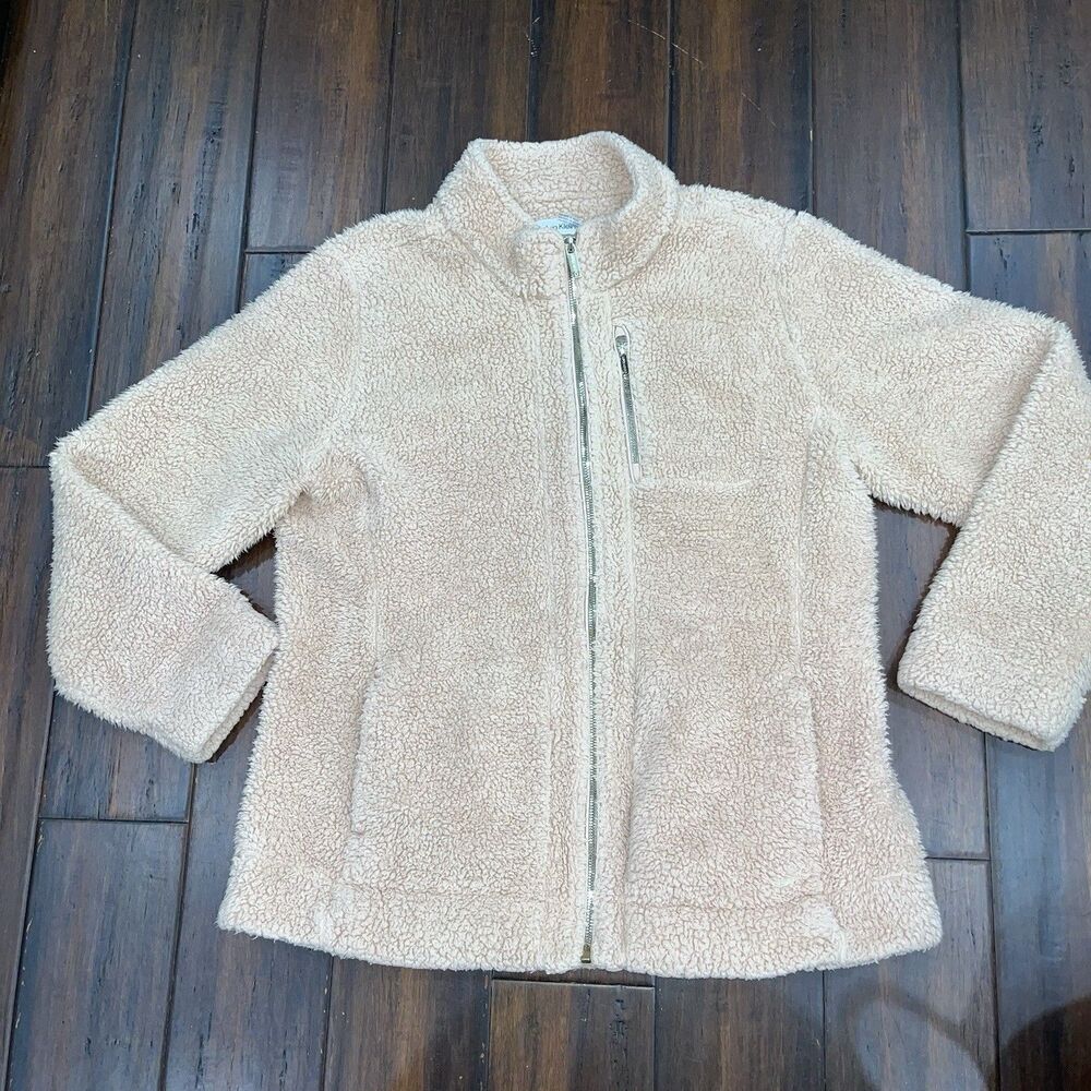 Calvin Klein Teddy Fleece Jacket Women Size XL Tan Full Zip Winter Outdoor Cozy